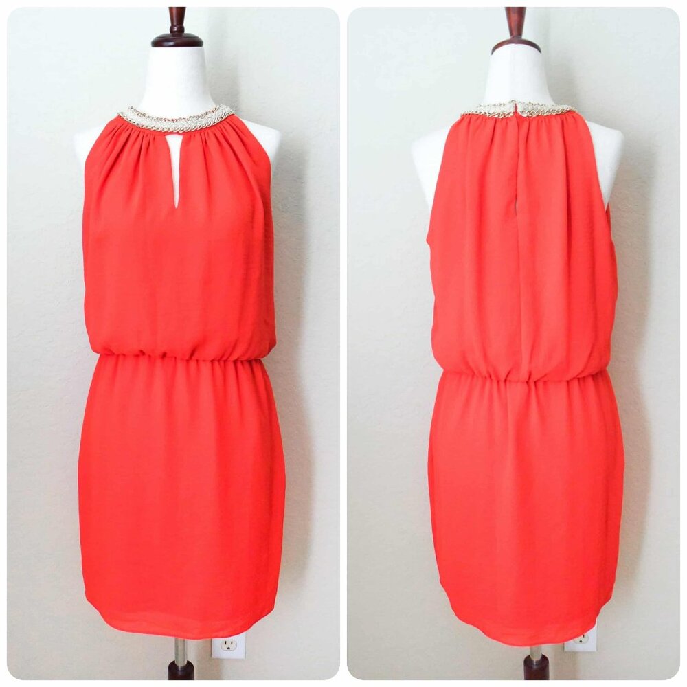 🧡 *GREYLIN* Red Keyhole Chain-Necklace Halter Dress - XS - FAST SHIP!